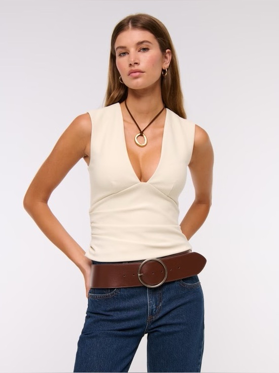Abercrombie & Fitch Tops - Abercrombie & Fitch Cream Bra Free Plunge Ruched Top